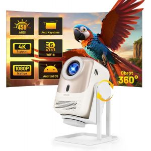 Videoprojecteur 1080P 4K Supportée - Projecteur Portable avec Android OS, WiFi 6 BT 5.2, 450ASIN, Auto Focus/Keystone, 360°Rotating, Projecteur Video Compatible avec PS4/5/Switch/iOS/Android/HDMI/USB - Neuf