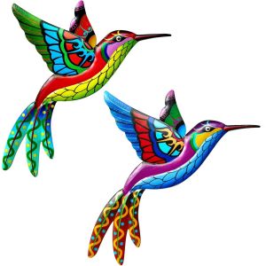 MEVRONISSHOP-Lot de 2 colibri en m&eacute;tal,D&eacute;coration murale,D&eacute;coration murale en 3D,Colibri,Pour suspendre,Oiseaux,Ext&eacute;rieur,Jardin,M&eacute;tal,Art mural,Sculpture murale - Neuf