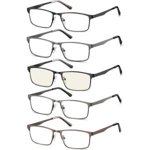 5 Paires Lunettes De Vue Lecture Hommes Rectangulaire Style De Cadre Acier Inoxydable Materiaux Charniere A Ressort Compris Ordinateur Lunettes De Lecture +2.50 - Neuf