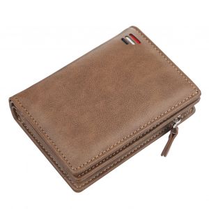 Hjlian Porte-Monnaie Court En Cuir Pu Avec Fermeture Eclair Et Plusieurs Emplacements Pour Cartes, Pour Homme, Ideal Au Quotidien, Kaki - Neuf