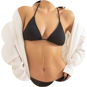 Kal-Collier Boho En Chaine Pour Le Corps Collier En Chaine Pour Bikini Collier En Chaine Pour Soutien-Gorge Collier En Perles Collier En Chaine Pour Le Corps Femmes Et Filles Cadeaux D'été (Doré) - Neuf