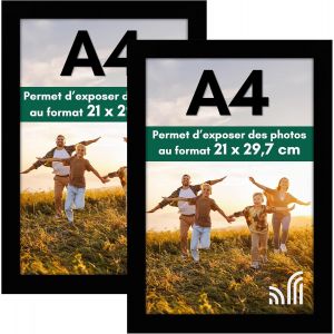 Cmwx-Cadre Photo A4 Noir - Mdf Avec Verre Incassable Poli, Chevalet & Matériel De Suspension Intégré - Format Horizontal Et Vertical Pour Mur Et Dessus De Table - 21x29,7 Cm - Lot De 2 - Neuf
