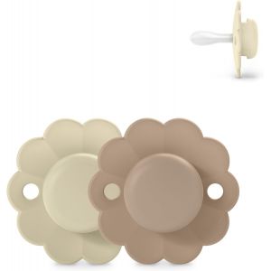 Lot De 2 Sucettes B&eacute;b&eacute; 0/6 Mois,Sucette Ronde Avec T&eacute;tine Sym&eacute;trique Sx Pro En Silicone,R&eacute;versible,Plate,Flexible,Respecte Le D&eacute;veloppement Buccodentaire,Nouveau-N&eacute;,Wonder Gray/Cork - Neuf