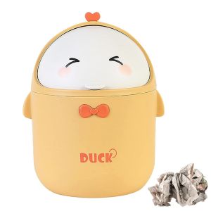 Teppd-Mini Poubelle De Bureau En Plastique Avec Couvercle, Portable Et Amovible, Mini Petit Poulet Mignon Petite Poubelle, Pour Chambre À Coucher, Bureau, Salon, 11 * 11 * 18.5cm (Jaune) - Neuf