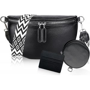 SJZG-Sac Banane Femme Cuir Chic Noir Sac Banane Femme Bandouli&egrave;re Avec Porte Monnaie Amovible Sac Banane Femme Chic Avec Large Sangle R&eacute;glable Et Amovible Sacoche Banane Cuir Femme Pour Voyages Trava - Neuf