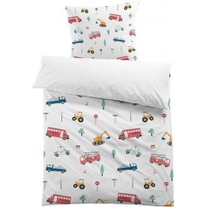 Sjzg-Housse De Couette Voiture 140x200 Enfant Gar&ccedil;on Parure De Lit En Microfibre 1 Personne 3d Imprim&eacute; Avec Taie D'oreiller 65x65 Cadeau F&ecirc;te Anniversaire (Voiture03) - Neuf