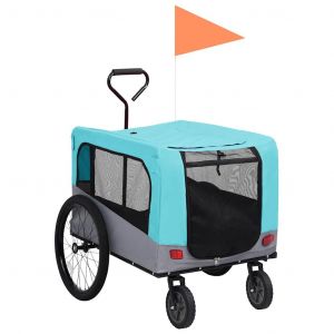 Remorque Chariot Transport De V&eacute;lo Pour Chiens Poussette 2-En-1 Bleu Helloshop26 02_0044375 - Neuf