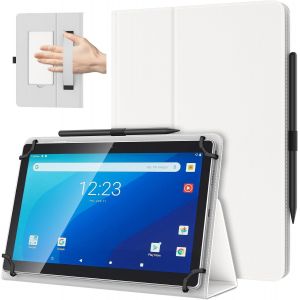 Coque Universel Pour Tablette Androiod De 10,1 Pouces Avec Boucle Pour Stylet, Coque L&eacute;ger Et Pliable Avec Main Pour Toutes Les Tablettes &Agrave; &Eacute;cran Tactile De 9,6 &Agrave; 11 Pouces, Blanc Ivoire - Neuf