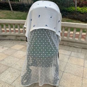 Moustiquaire Multifonctionnelle En Coton Pour Poussette, Respirante, Douce, Motif Dessin Anime, Pare-Soleil Pour Poussette, Motif Baleine, 130 X 100 Cm - Neuf
