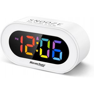 Petit r&eacute;veil num&eacute;rique &agrave; LED color&eacute; avec Snooze, Facile &agrave; Utiliser, variateur de luminosit&eacute;, Volume de r&eacute;veil r&eacute;glable, Horloge compacte pour Chambre &agrave; Coucher, Table de Chevet, aliment&eacute; par - Neuf