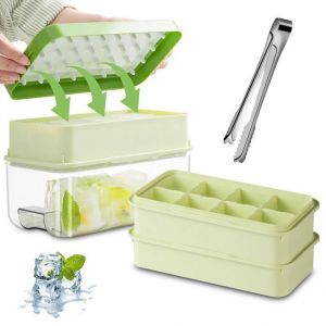 Lot De 2 Grands Bacs &Agrave; Gla&ccedil;ons Carr&eacute;s En Silicone &Agrave; D&eacute;moulage Facile (5 Cm), 8 Bacs &Agrave; Gla&ccedil;ons Avec Couvercle Amovible Anti-D&eacute;versement, Sans Bpa, Pour Cocktails, Bi&egrave;res, Empilables Et Flexibles. - Neuf