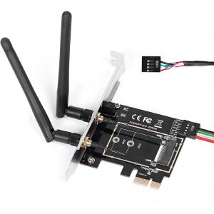 Carte PCI-E M.2/NGFF, M.2 NGFF vers PCI-E 1X Adaptateur WiFi de Bureau WLAN Karte convertisseur de Carte r&eacute;seau pour 8260 7265 1535 7260 avec Support d'antenne bi-Bande 2.4/5G NIC - Neuf