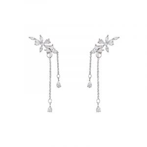 Boucles D'oreilles Pendantes En Argent Sterling 925, Motif Floral, &Eacute;l&eacute;gantes, Pour Femme, Pour Mariage, Fian&ccedil;ailles, 1 Paire - Neuf