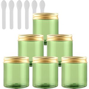 6 Pièces Vides Petit 80 ml Vert Cosmétique Pot en Plastique avec Couvercle Or 80 g Pots de Cosmétique Crème de Bouteille Contenant avec 6x Spatules - Neuf