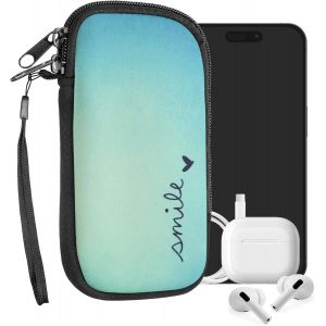 KAL-Housse De Protection Pour Smartphone L - 6,5'' - Sacoche De Protection Pour T&eacute;l&eacute;phone Portable En N&eacute;opr&egrave;ne Smile Avec Coeur Bleu-Turquoise - Neuf
