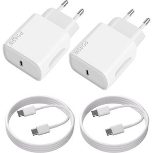 Chargeur USB C 45WX2 +2MX2 c&acirc;ble USB C, Charge Rapide pour Samsung Galaxy S25/S24/S23/ S22 /S21 /S21 Ultra,S20 FE, A16/A15/A14/A54/A53/A34,Chargeur Type C Secteur Adaptateur pour iPhone Huawei Xiaomi - Neuf
