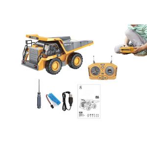Camion-benne t&eacute;l&eacute;command&eacute; avec lumi&egrave;res et sons - V&eacute;hicule de chantier t&eacute;l&eacute;command&eacute; pour enfants - Neuf