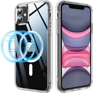 JGD-Coque Magn&eacute;tique pour iPhone 11 Compatible avec MagSafe avec Recharge sans Fil, Coque iPhone 11 Aimant&eacute;e Antichoc Arri&egrave;re Protection Ultra Fine Bumper Case - 6,1""- Transparente - Neuf