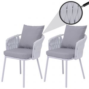 Lot De 2 Chaises De Jardin En Aluminium Hwc-P89, Fauteuils De Jardin, Chaise D'ext&eacute;rieur, Tissu/Textile (180 G/M&sup2;) Tressage En CordeGris Clair - Neuf