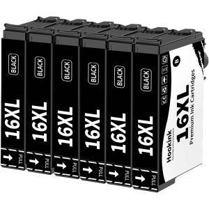 6Pack 16XL Noir Cartouches d'encre Remplacement Compatible avec Epson 16XL16 XL Cartouche d'encre pour Workforce WF-2510 WF-2750 WF-2760 WF-2660 WF-2650 WF-2630 WF-2540 WF-2530 WF-2010 - Neuf