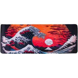 DDA-- Tapis DE Souris XXL - La Grande Vague - 800 X 300 X 3 mm - Déco Japonaise - Antidérapant et Résistant à l'eau - Déco Bureau - Idée Cadeau Japon Asie - Neuf