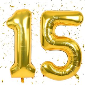 ERYI-Ballons 15 Or,101Cm Foil Ballons Chiffre 15 Or, Grands Ballon Numéro 15,Décoration 15 Ans Pour Garcon Fille Anniversaires Fête Deco - Neuf