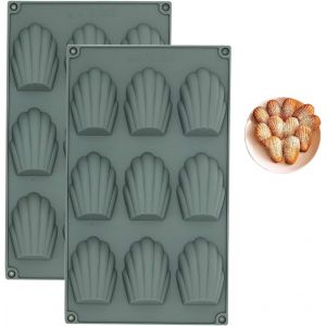 KALANKA-Lot de 2 moules &agrave; Madeleine en silicone pour madeleine (9 cavit&eacute;s, gris) - Neuf