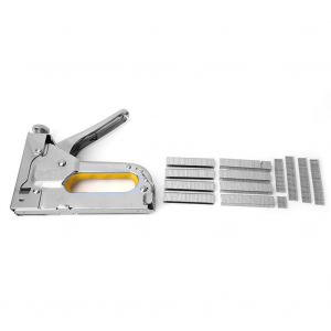Pistolet agrafeur manuel 3 en 1 en acier allie avec clous de porte, clous en T, clous en U (argent) - Neuf