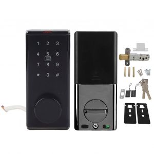 Serrure intelligente noire a pene dormant, entree sans cle, Bluetooth, carte de protection d'entree a empreintes digitales pour application TT Lock - Neuf