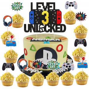 37pcs Décoration Gâteau D'anniversaire Jeux Vidéo,Décorations Gâteau Anniversaire Gaming 3 Ans,Cupcake Topper Jeu Vidéo,Thème Console De Jeux Toppers Cupcake Pour Fête D'anniversaire Enfant - Neuf