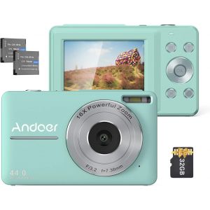 LETNERNY-Appareil Photo Numérique Avec Carte Sd 32 Go 2 Piles Rechargeables 1080P 44 M Hd 16X Zoom Numérique Anti-Secousses M Au Point Automatique Écran Ips 2,5 Pouces Écran Lcd Sourire Pour Enfants - Neuf