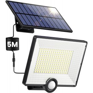 Lampe Solaire Extérieur Détecteur De Mouvement, [3 Modes/204led/2000lm] Lumière Solaire Extérieure Étanche Ip65 Éclairage Extérieur Solaire, Spot Led Avec Câble De 16,4ft Pour Jardin, Garage - Neuf