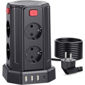 Multiprise avec 4 USB, 8 Prises, Protection Contre Les surtensions, multiprise avec Interrupteur, c&acirc;ble d'extension de 3 m, multiprise pour la Maison, Le Bureau - Neuf