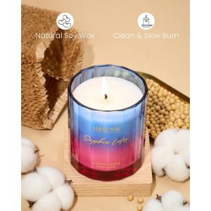 Bougie Parfum&eacute;es Lotus Saphir | 300 g, jusqu`&agrave; 60 h de combustion, Son charme exotique transforme bains luxueux et soir&eacute;es paisibles, cr&eacute;ant un d&eacute;cor raffin&eacute; pour une d&eacute;tente ultime - Neuf
