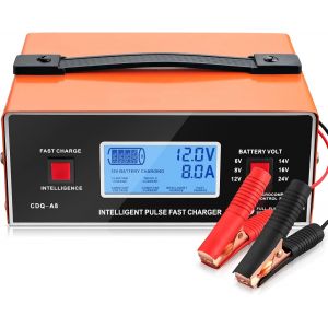 MEVRONISSHOP-Chargeur de batterie de voiture, 6 V/8 V/12 V/16 V/24 V, intelligent, universel, enti&egrave;rement automatique, avec &eacute;cran, chargeur d'entretien 0-10 A, pour batteries gel, AGM, STD/plomb-acid - Neuf