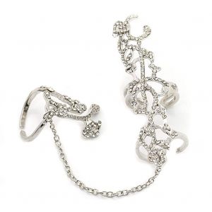 Bague Ouverte Reglable En Strass Avec Ornement Creux En Forme De Rose Pour Femme (Argent) - Neuf