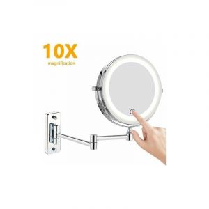 (1 X / 10 - Mural) Led Miroir De Courtoisie - Double Face - 360&deg; De Rotation Miroir De Courtoisie - Pliable Miroir - Miroir De Courtoisie - M&eacute;tal Chrom&eacute; - Pour La Salle De Bains, Wc - Neuf