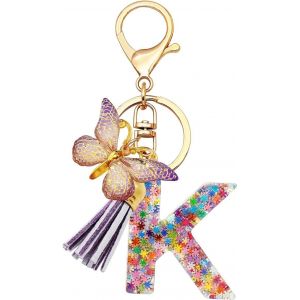 Kal-Porte-Cl&eacute;s Initiales Pour Filles Et Femmes, Rose, Violet, Flocon De Neige, Paillettes, Gouttes De Cristal, Jolis Papillons, D&eacute;coration De Cartable, Cl&eacute;s De Voiture, De Sac, Lettres - Neuf