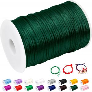 SJZG-2Mm Fil Nylon Pour Bracelet, 100M Fil Bracelet Cordon Satin Cordon Bracelet Coulissant Color&eacute; Cordon Collier Pour Pendentif, Perles, Creation Bijoux, Diy Artisanat (Vert Fonc&eacute;) - Neuf