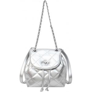 SJZG-Petit Sac A Main Femme Mini Sac &Agrave; Dos Bandouli&egrave;re Sac &Agrave; Main Port&eacute; Epaule Pu Cuir Sac Cartable Chaine Sac Messager Crossbody Bag Argent - Neuf