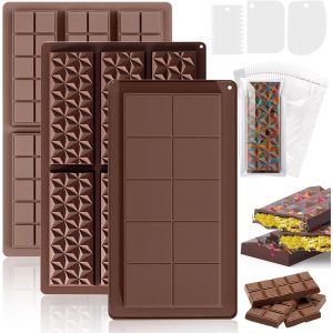 Jexnovashop-3 Pcs Moule Tablette Chocolat, Moule &Agrave; Chocolat En Silicone Moule Tablette Chocolat Dubai Avec Grattoir Et Sac Pour La Fabrication De Chocolats/Gel&eacute;es/P&acirc;tisseries Et Confiseries - Neuf