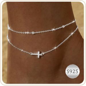 Eryi-Lot Bracelets De Cheville Or Argent Pour Femme Multirang Réglables Chaine Cheville Perles 18 Carats Plaqué Or Avec C?Ur Croix Paillettes Cz Accessoires Été Chaine De Pied Bijoux Femme Fille - Neuf