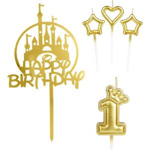Eryi-Décorations De Gâteau D'anniversaire Pour Filles U2013 Château Doré U2013 Numéro 1 U2013 Bougie Pour Gâteau U2013 Décoration De Gâteau D'anniversaire De Bébé Pour 1er Anniversaire De Mariage - Neuf