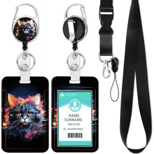 KALANKA-Porte Badge avec Cordon,Tour de Cou Badge avec Porte-Cartes,Porte Badge Enrouleur, Strap Neck avec Swivel Lobster Clasp pour Porte Badges d'Identification - Neuf
