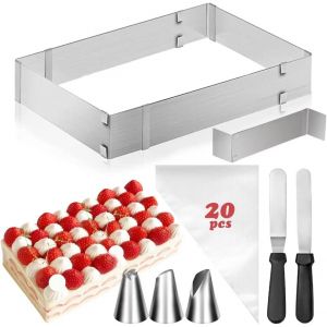 Chenquansarl-Cadrepatisserierectangulaireextensiblecadrepatisserieenacierinoxydablemoulerectangulairepatisserieavec2spatuledouillepatisseriepourpetitsetgrandsgteauxettartes - Neuf