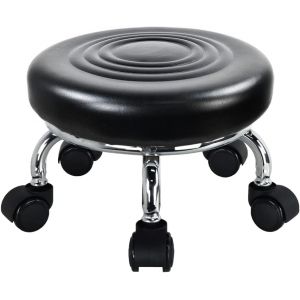 SUBZONAL-Modern Roller Seat PU Cuir Bas Rond Rolling Stool Swivel Petit Tabouret avec roulettes universelles pour Home Office Garage Shop Fitness Sport, H: 21.3cm (Noir) - Neuf