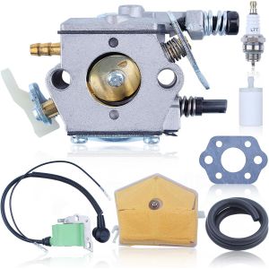 MEVRONISSHOP-Carburateur Filtre &agrave; Air Kit pour Husqvarna 51 55 50 avec bougie d'allumage tuyau carburant filtre a essence bobine d'allumage joint d'&eacute;tanch&eacute;it&eacute; 503281504 - Neuf