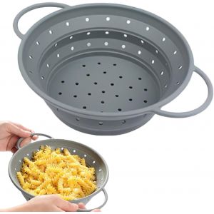 Kalanka-Passoire Pliable De Cuisine 28 Cm, &Eacute;gouttoir En Silicone Gris, Passoire &Agrave; P&acirc;tes Gain De Place (1,5 Cm De Hauteur Pli&eacute;e), Sans Bpa, Pour Camping Et Petites Cuisines. - Neuf