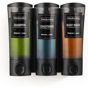 KAL-Distributeur De Shampooing Et D'Après-Shampoing, Distributeur De Savon Mural À 3 Compartiments Pour Distributeur De Gel Douche, Sans Perçage, Distributeur De Liquide Douche Pour Salle De - Neuf
