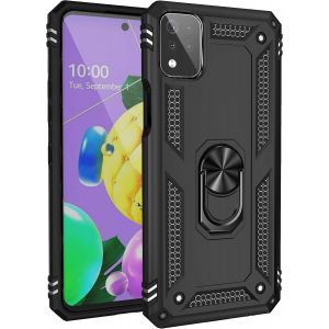 Kal-Coque Pour Lg K53/Lg K52 + 9h Verre Trempé, Étui Protection Tpu/Pc Souple Durable Avec Support De 360° Rotation Anneau Protection Antichoc Armor Box Coque, Noir - Neuf